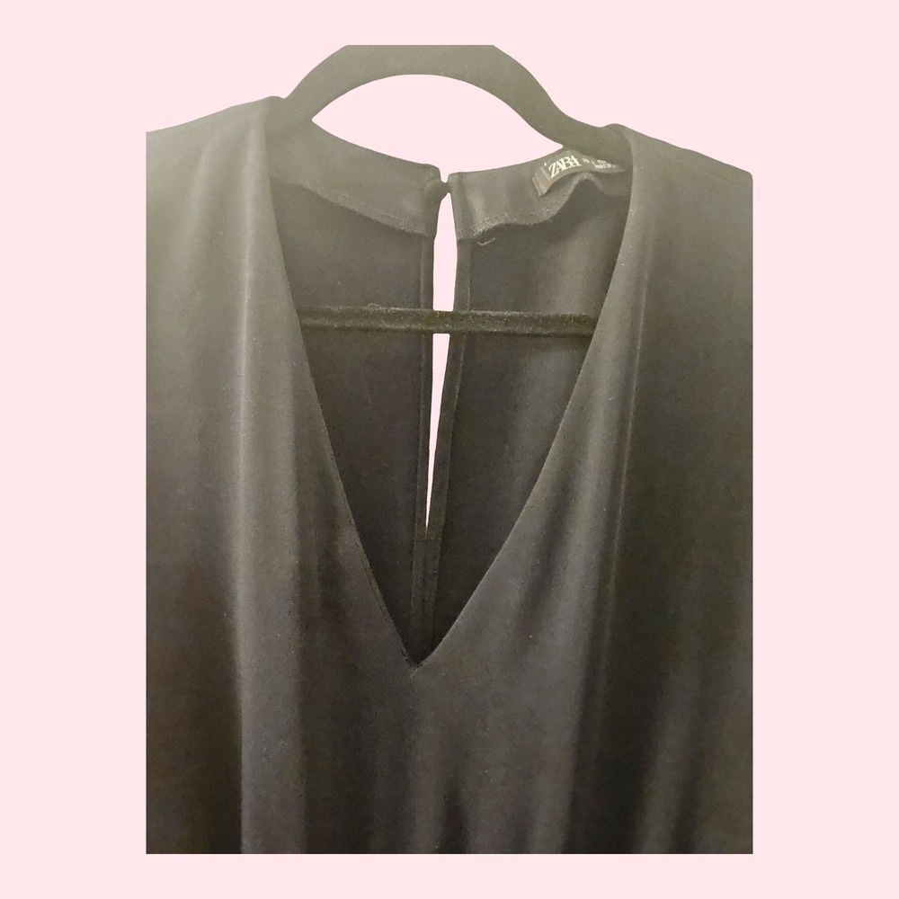 Zara Black Short Sleeve Open Back V-Neck Drawstring Waist Wide Leg Jumpsuit L - Picture 4 of 8
